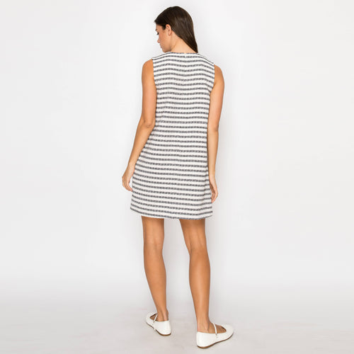 Black & White Stripe French Boucle Shift Mini Dress- LWD3017