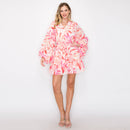 Print mini dress with voluminous long sleeves