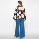 Black flower print blouse