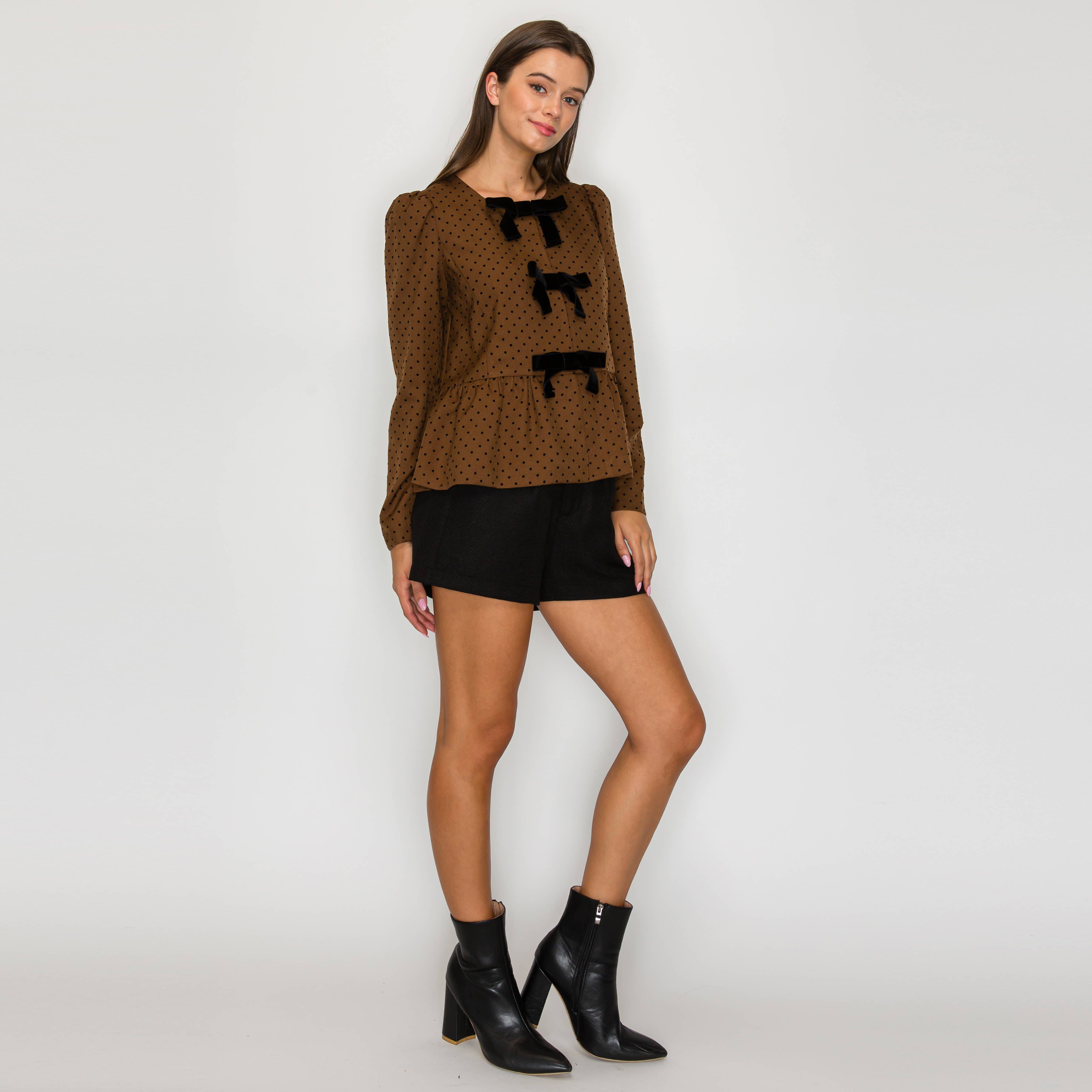 Classic is forever Brown polka dots Peplum Jacket- LWJ1162
