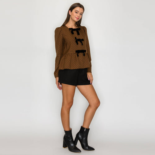Classic is forever Brown polka dots Peplum Jacket- LWJ1162