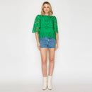 Green Daisy Eyelet Top