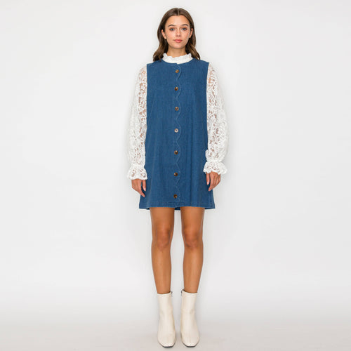 Scallop lover denim mini dress