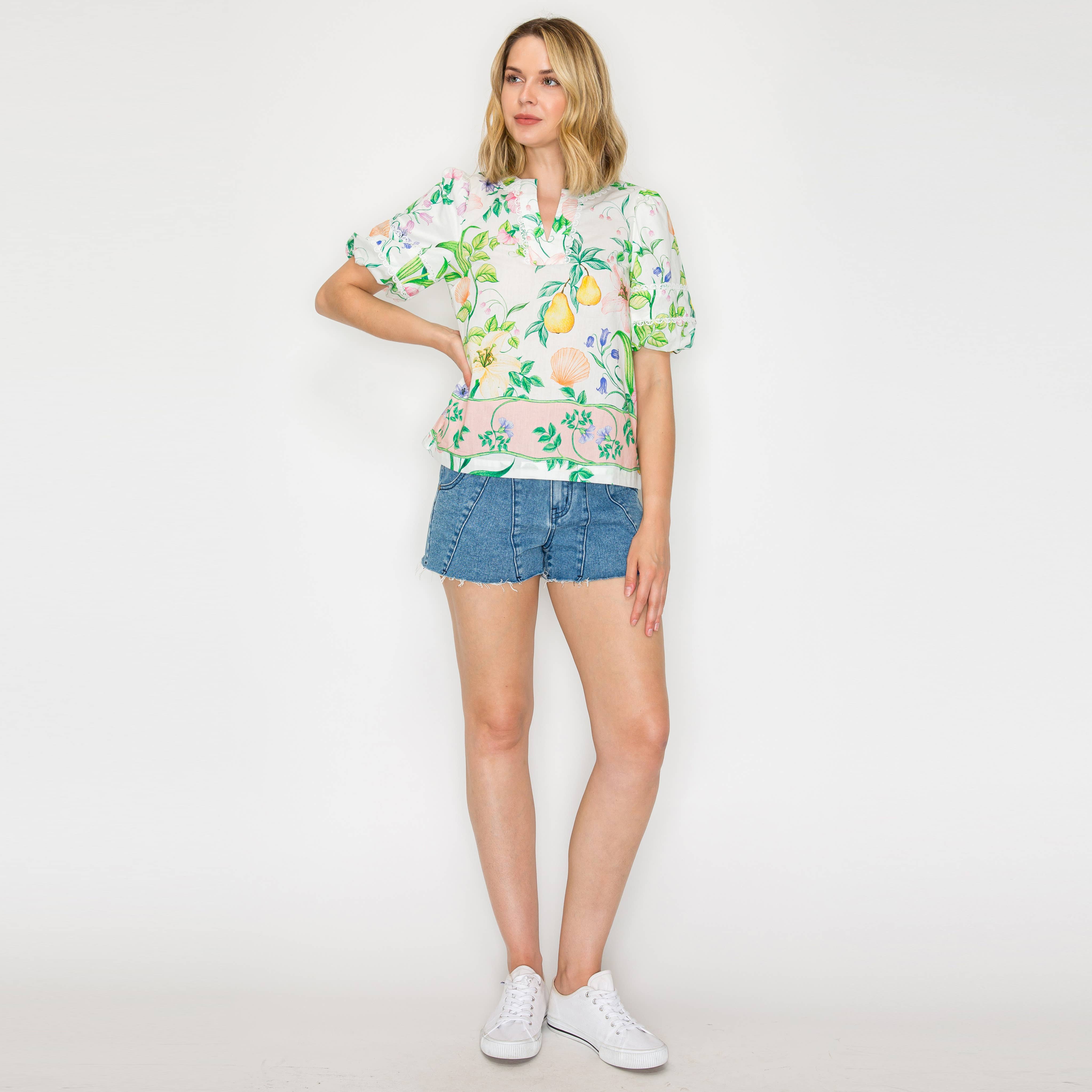 Summer Romantic Garden with Shell White Blouse