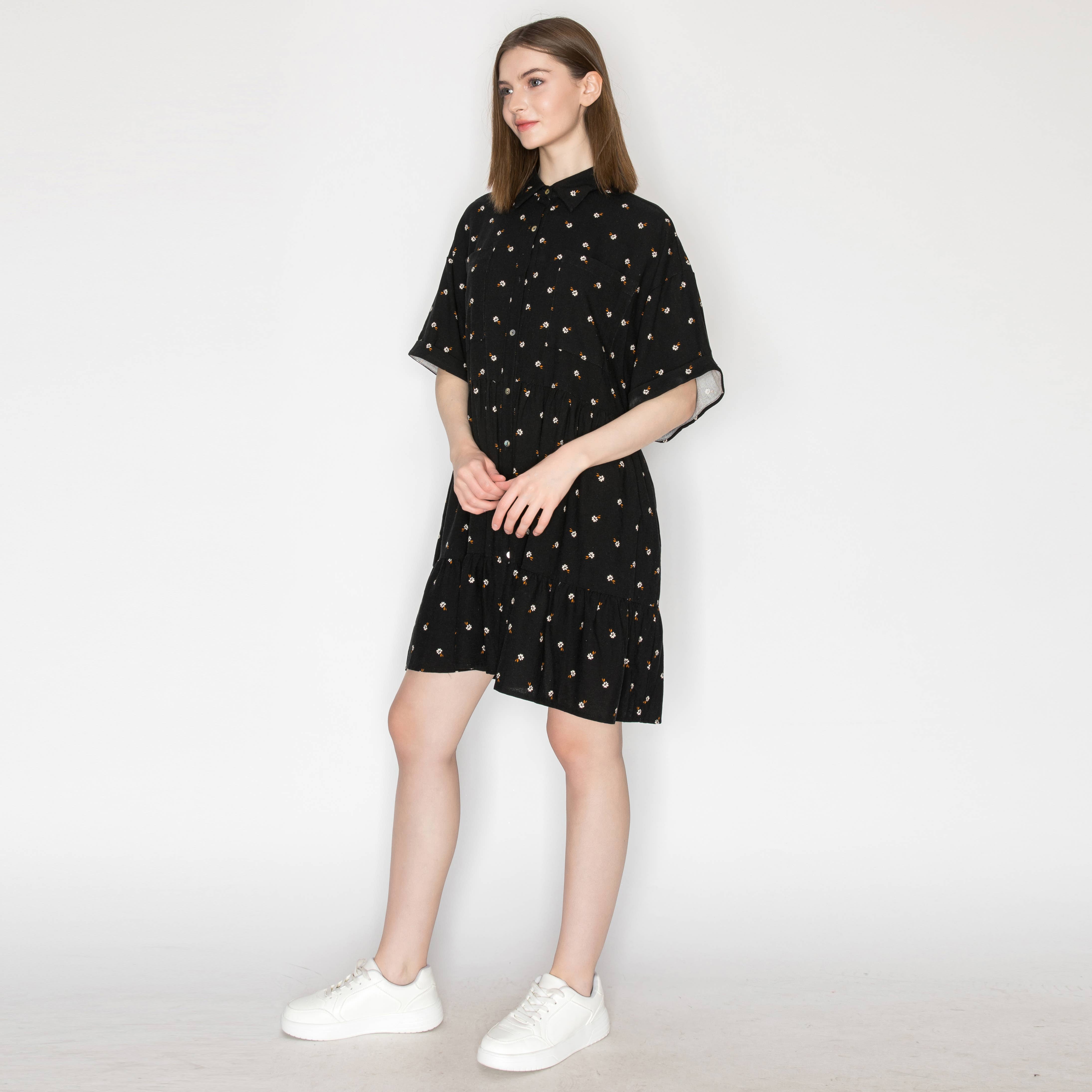 Linen print shirts mini dress