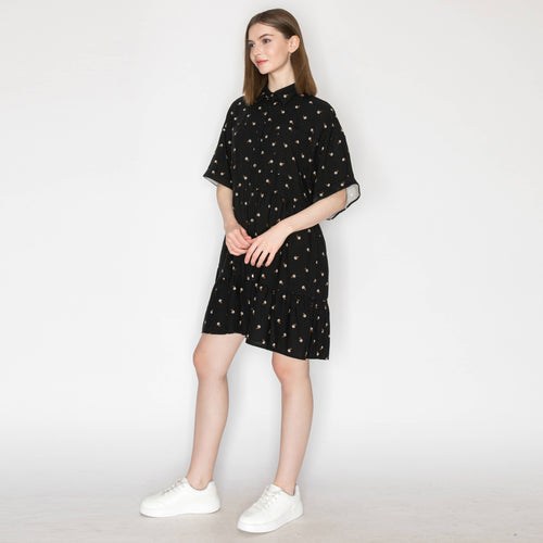 Linen print shirts mini dress