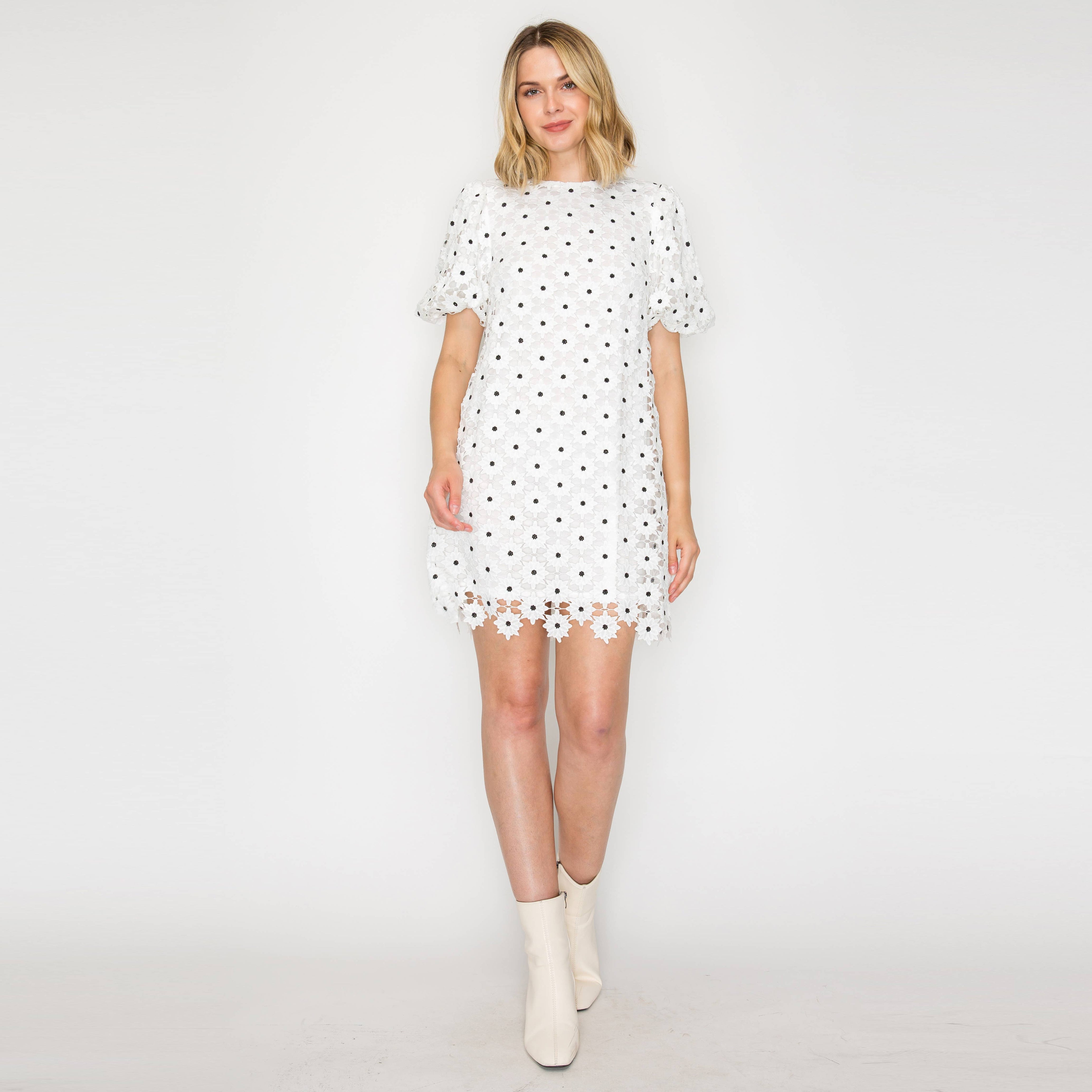 Daisy Polka Dot Lace Mini Dress