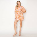Print linen boho mini dress