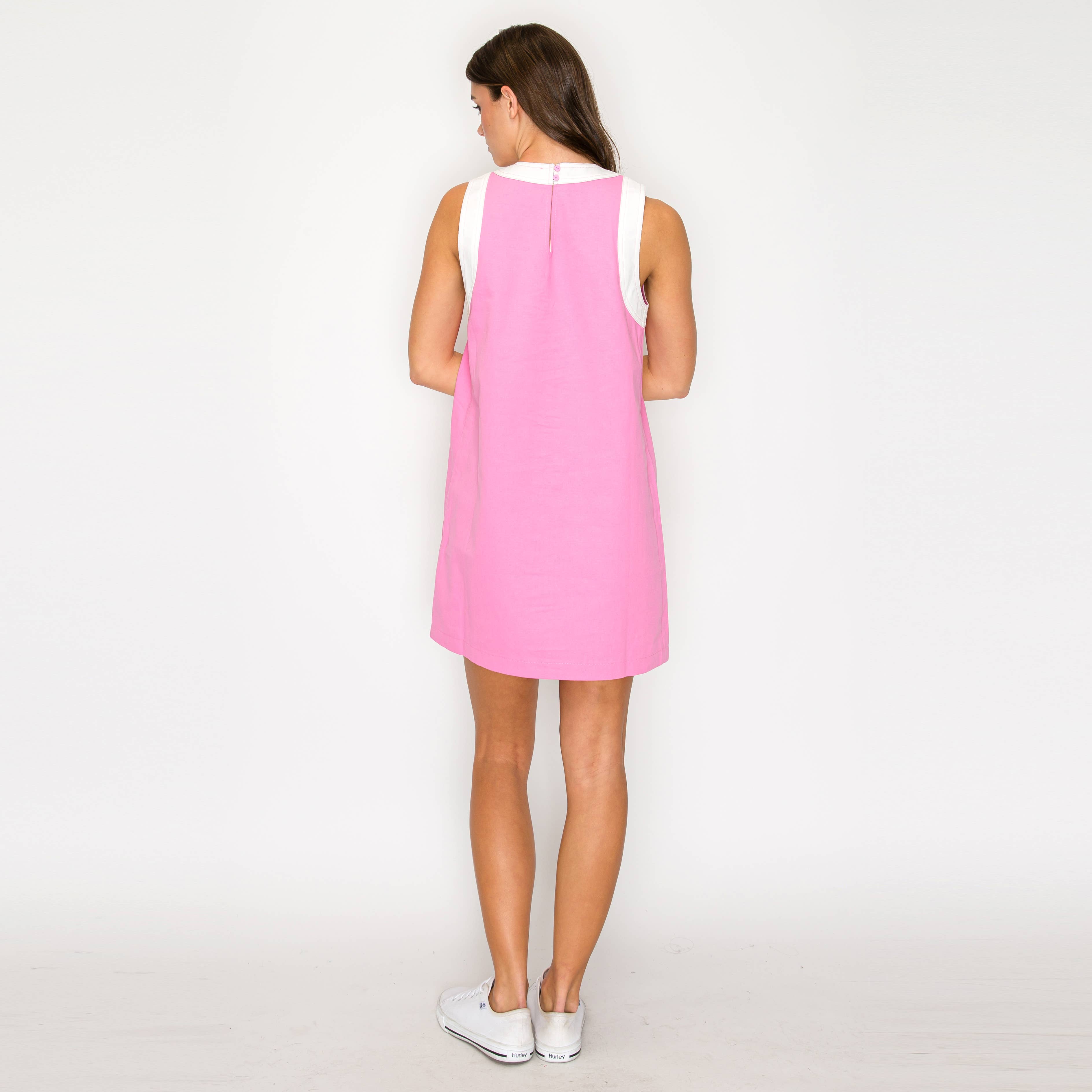 Taffy Pink & White Retro Mod Look Mini dress - LWD2903 