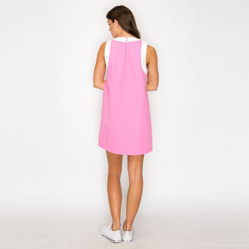 Taffy Pink & White Retro Mod Look Mini dress - LWD2903 