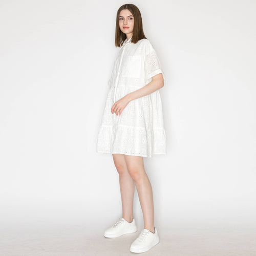 Cotton eyelet shirts mini dress