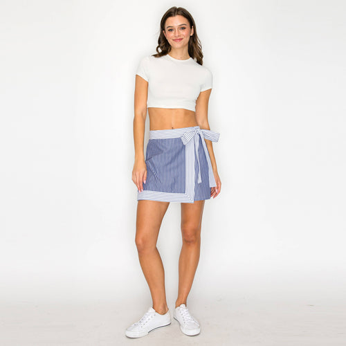Blue Breeze Mixed-Stripe Wrap Skort