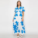 Blue Leaves Placement Print Long Dress