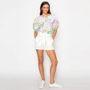 Garden Flower Print Cotton Top With Collar