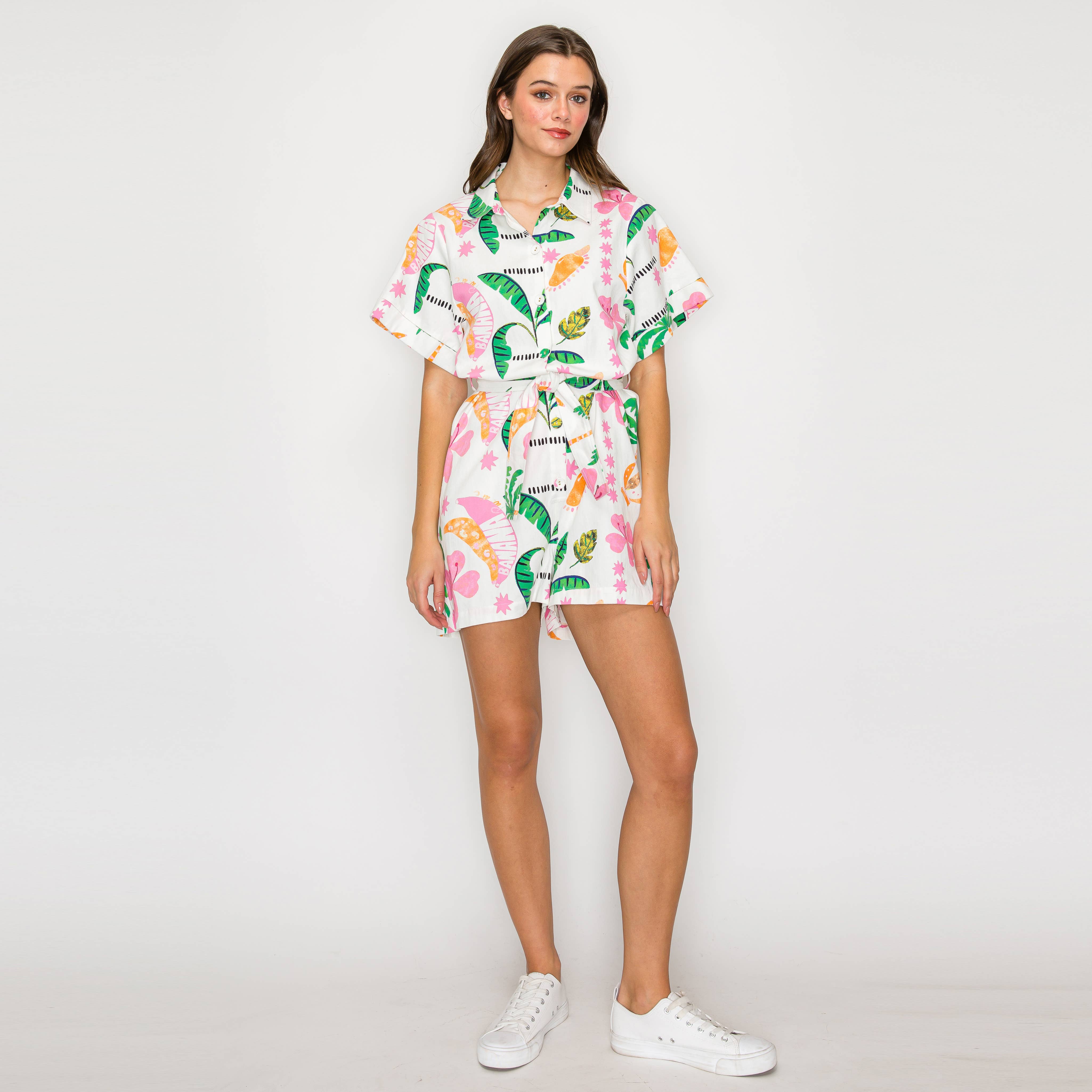 Pink Summer Tropical Romper