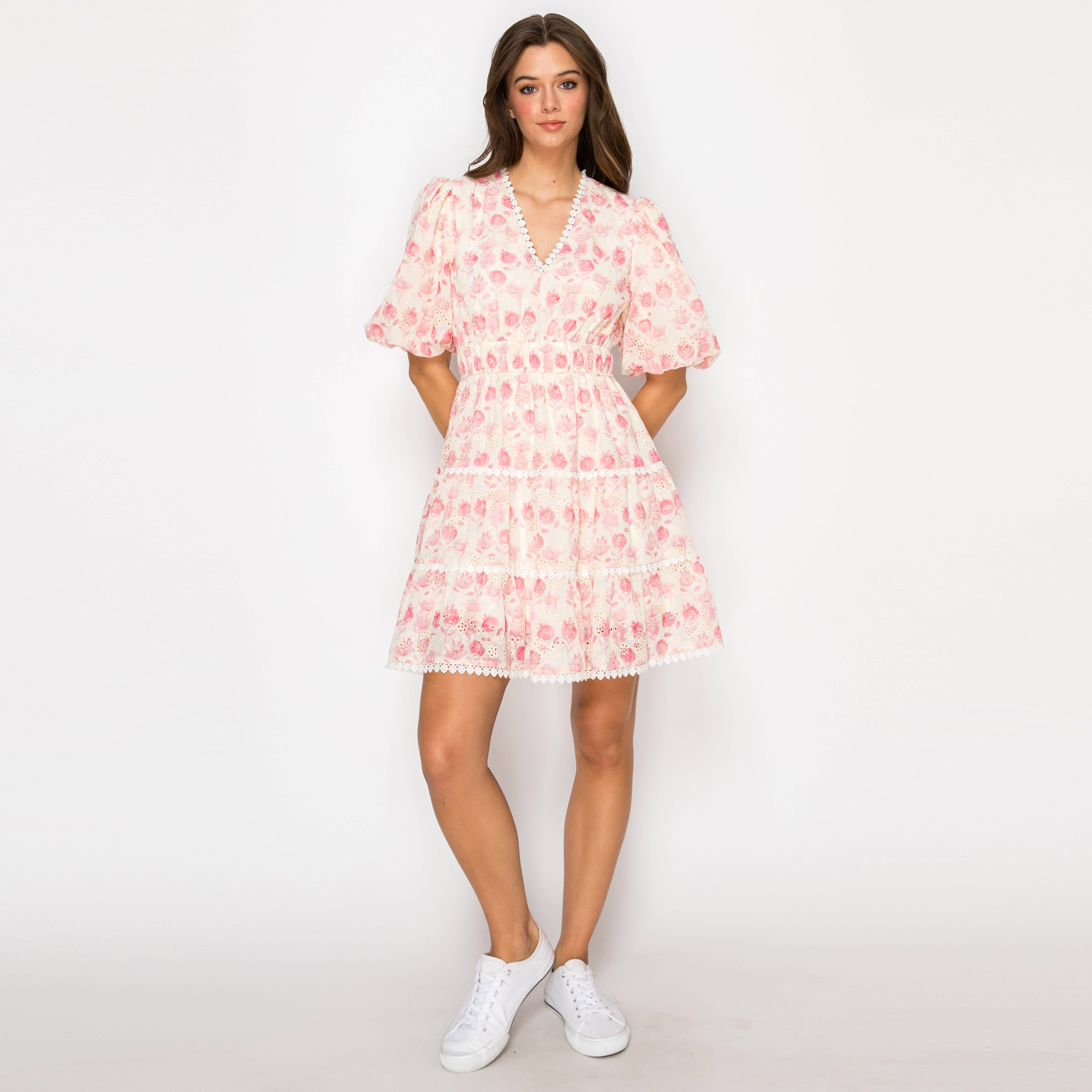 Pink Bell flower Print Mini Dress