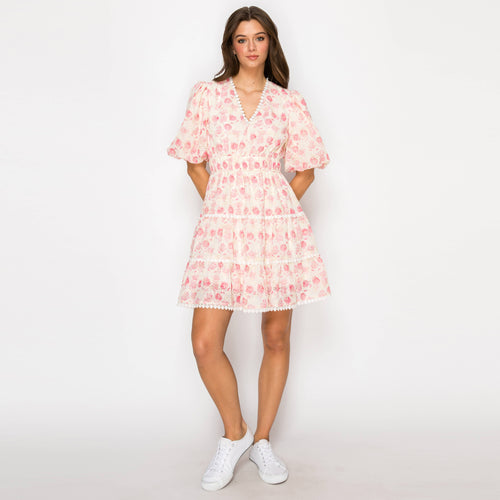 Pink Bell flower Print Mini Dress