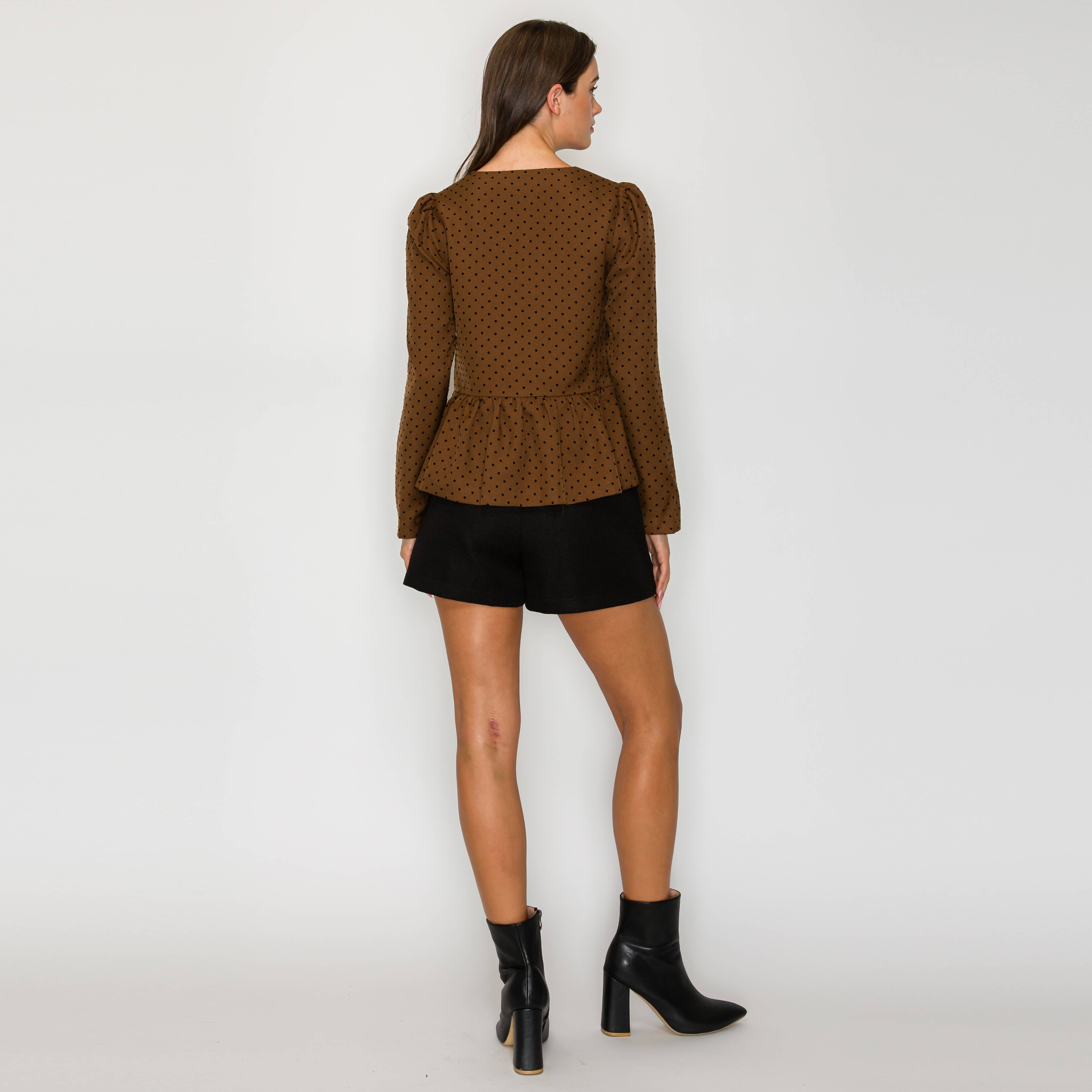 Classic is forever Brown polka dots Peplum Jacket- LWJ1162