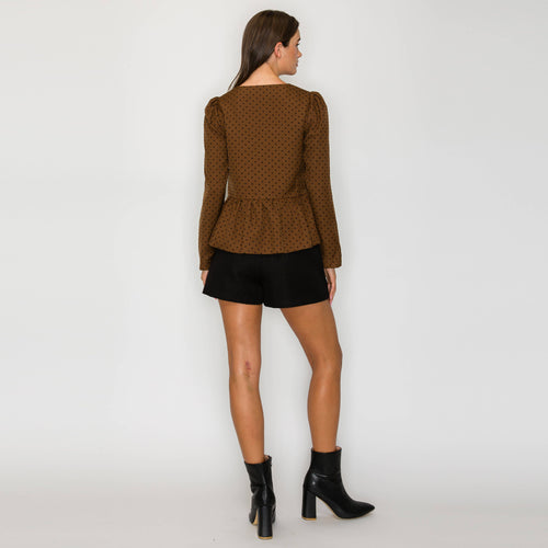 Classic is forever Brown polka dots Peplum Jacket- LWJ1162