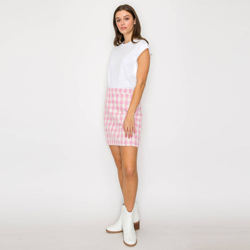 Pink Gingham Plaid Mini Skirt