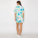 Retro Blue Palm Tree Print Skort w/ Rick Rack trim