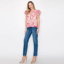 Print button-down blouse with double ruffle sleeves- LWT1547