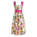 TANGERINE BLOOM Smocked Midi Dress