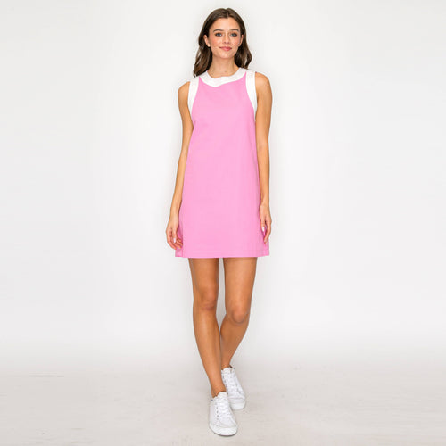 Taffy Pink & White Retro Mod Look Mini dress - LWD2903 