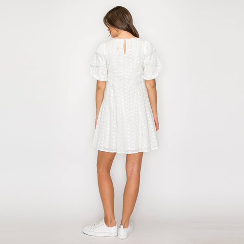 White Daisy Cotton Eyelet Mini Dress With Binding
