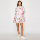 Pink Flower Print Eyelet Mini Dress