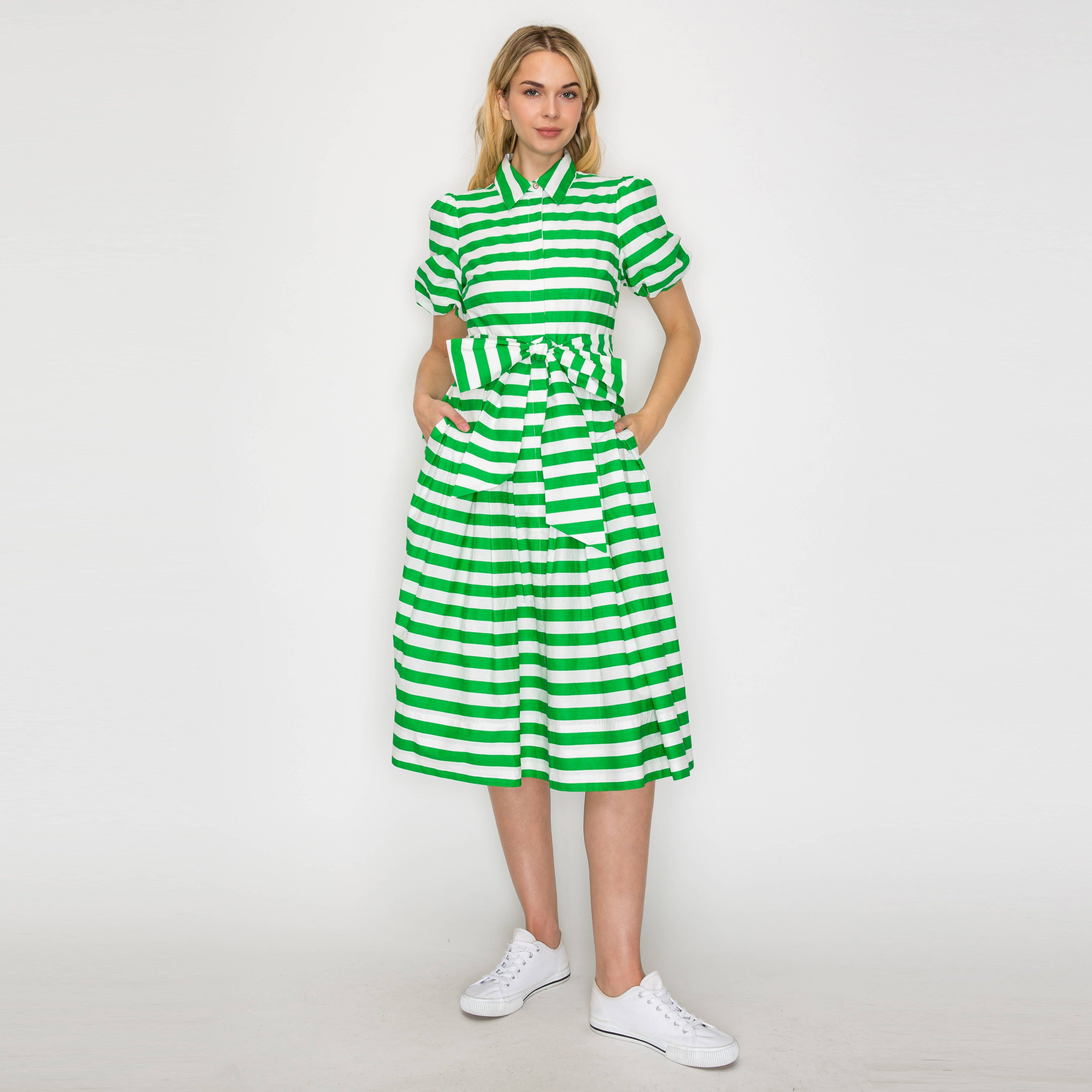 Lucky Green Stripe Shirt Midi Dress