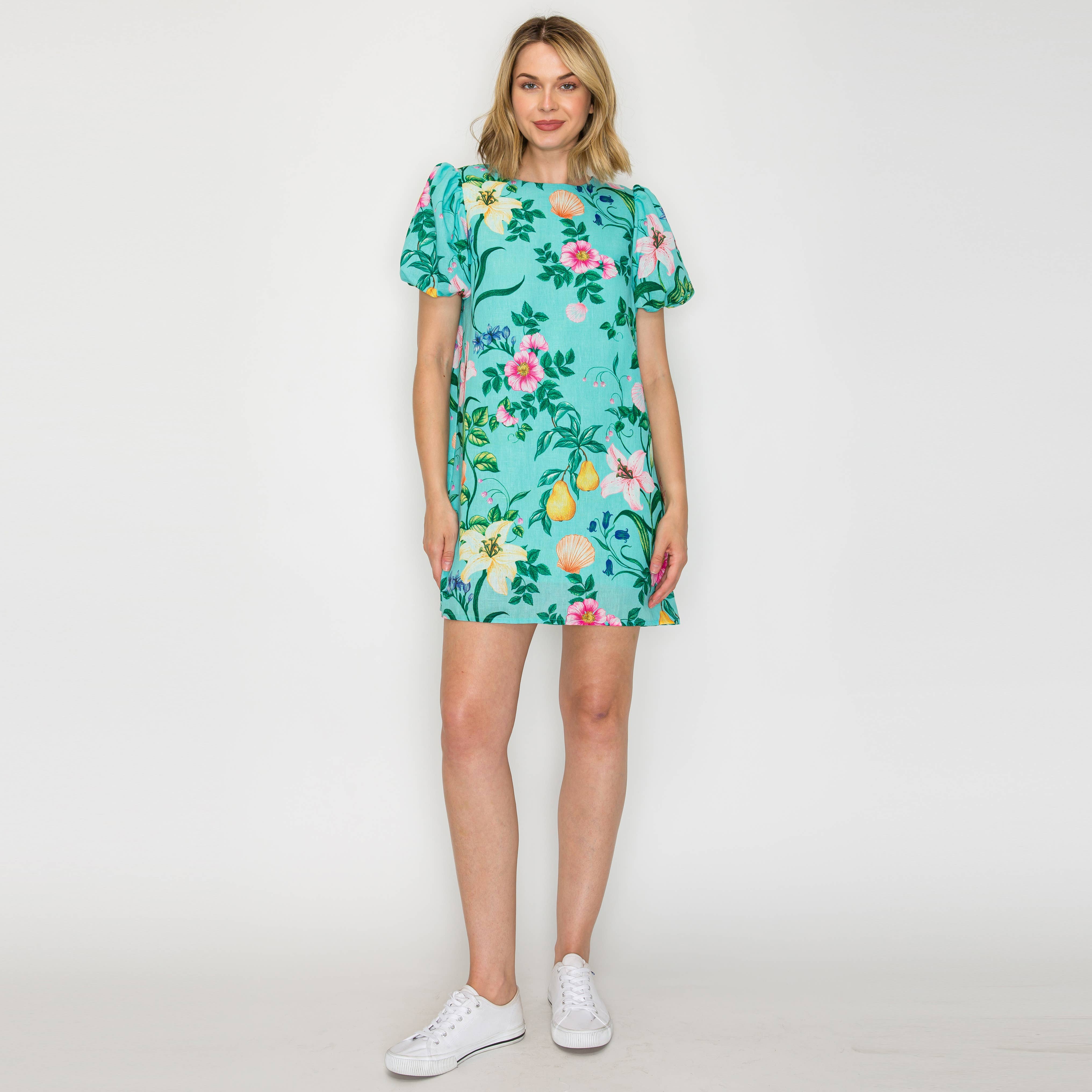 Summer Flower with Shell Shift Mini Dress
