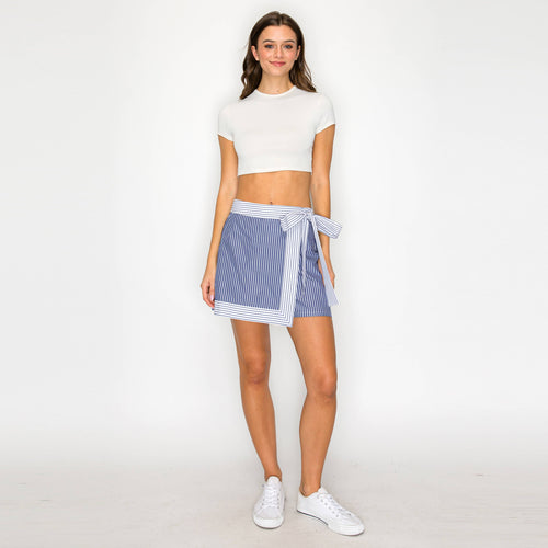 Blue Breeze Mixed-Stripe Wrap Skort