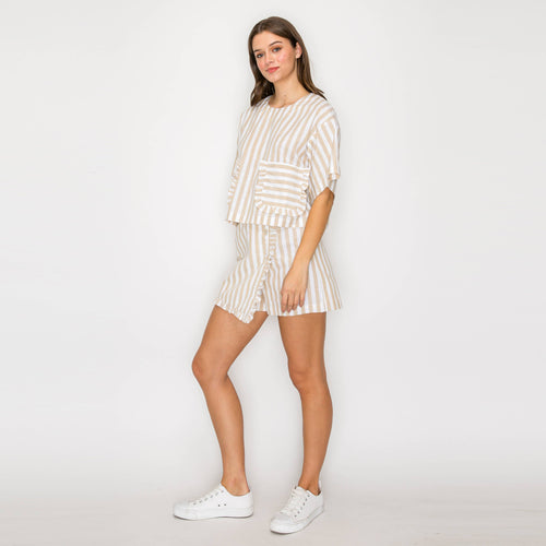 Ruffle Ruffle Stripe Skort - Tan & White Stripe