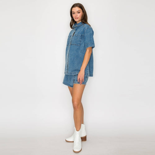 Washed Denim Short Sleeve Shacket