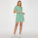Green Striped Knit Mini Dress with Front Tie