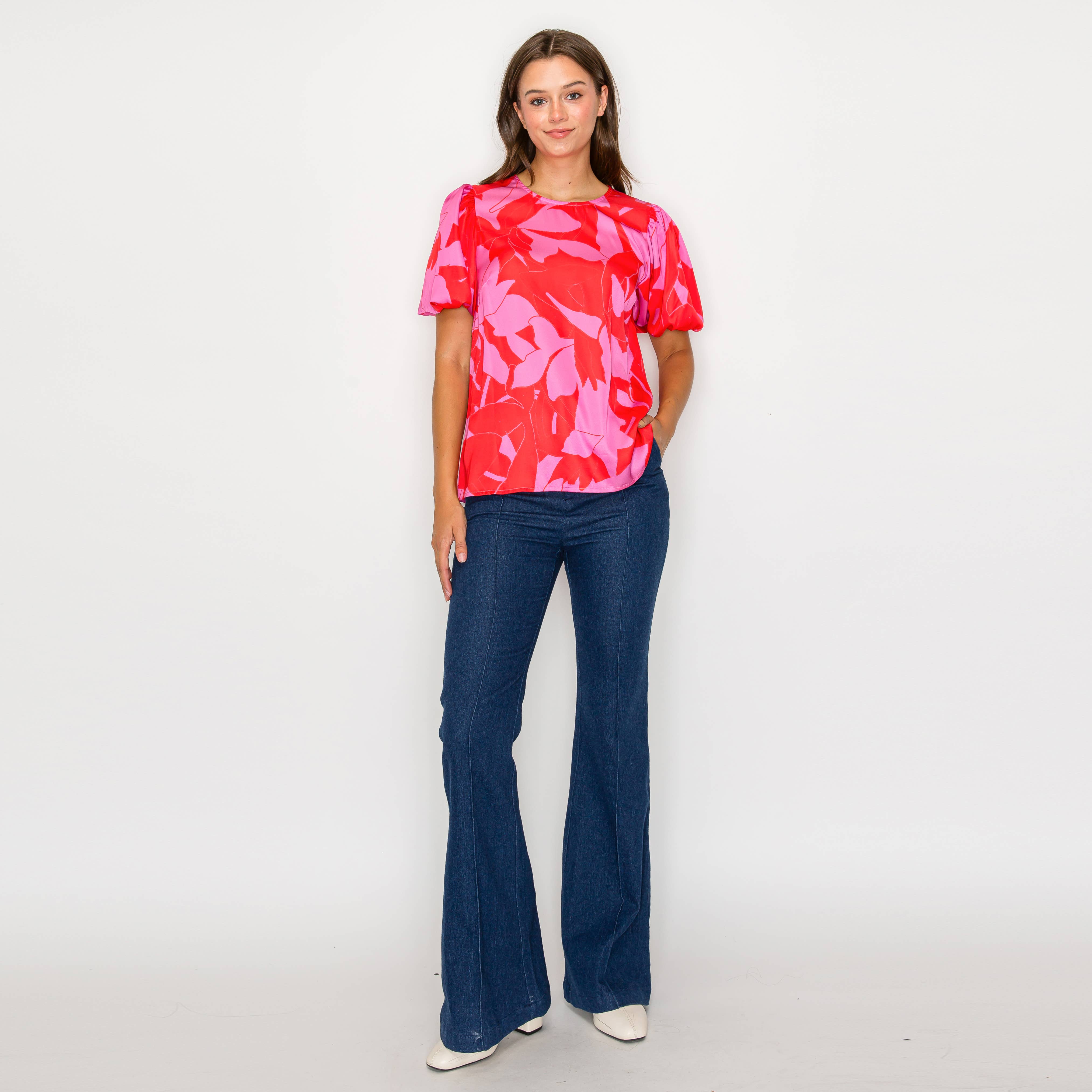 Perfect pink & red print blouse