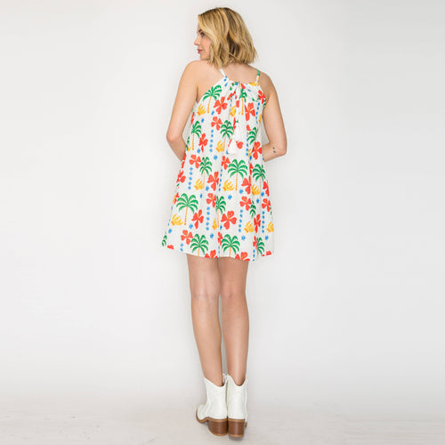 Hot Summer Western Tropical Ivory Halter Mini Dress- LWD3099