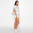 Garden Flower Print Cotton Top With Front Ribbon