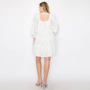 Striped linen mini dress with 3/4 sleeves