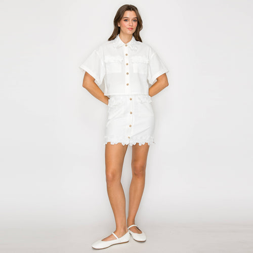 Lovely White Daisy Crop Shirts