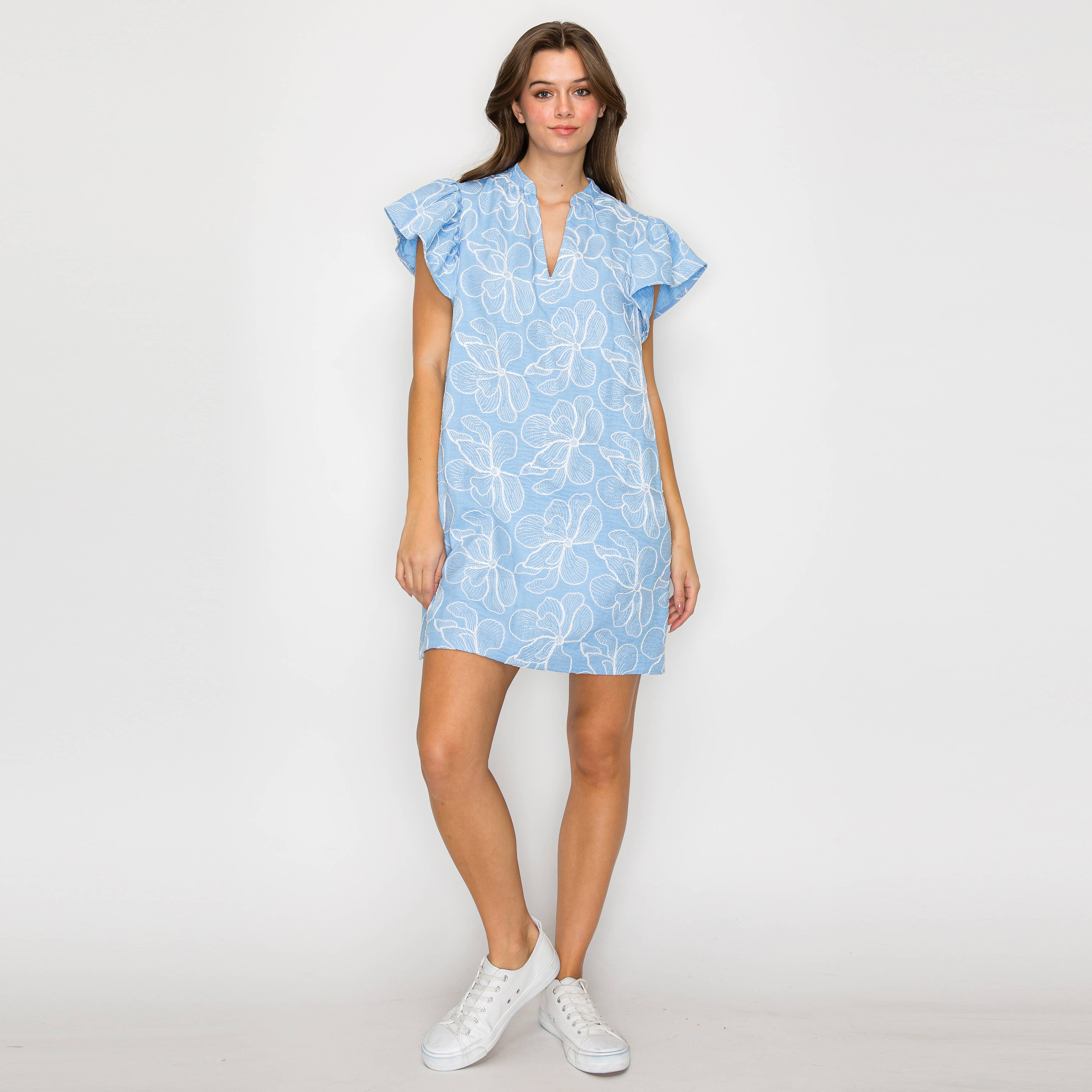 Flower Embroidery All Over Mini Dress