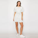 White Daisy Cotton Eyelet Mini Dress With Binding