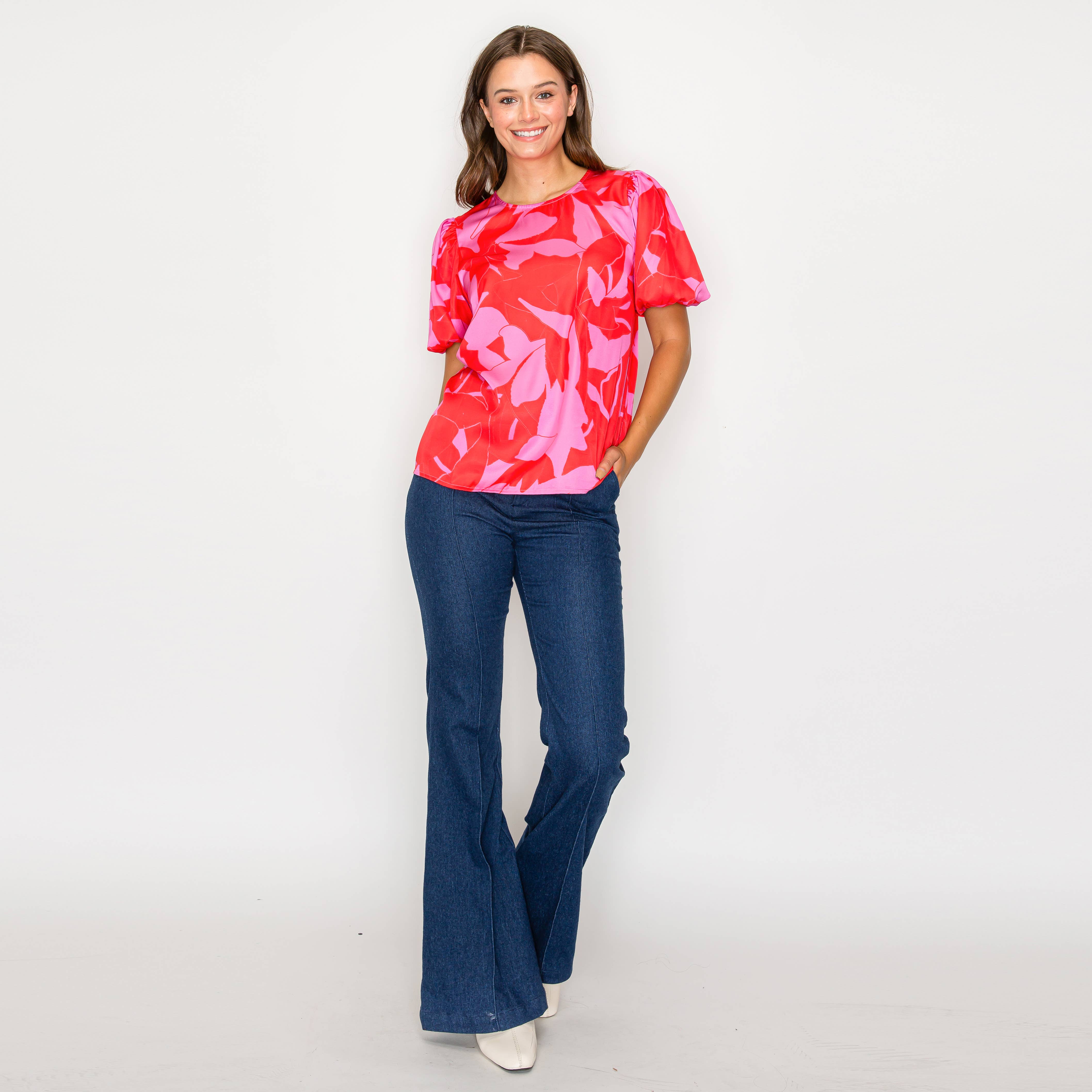 Perfect pink & red print blouse