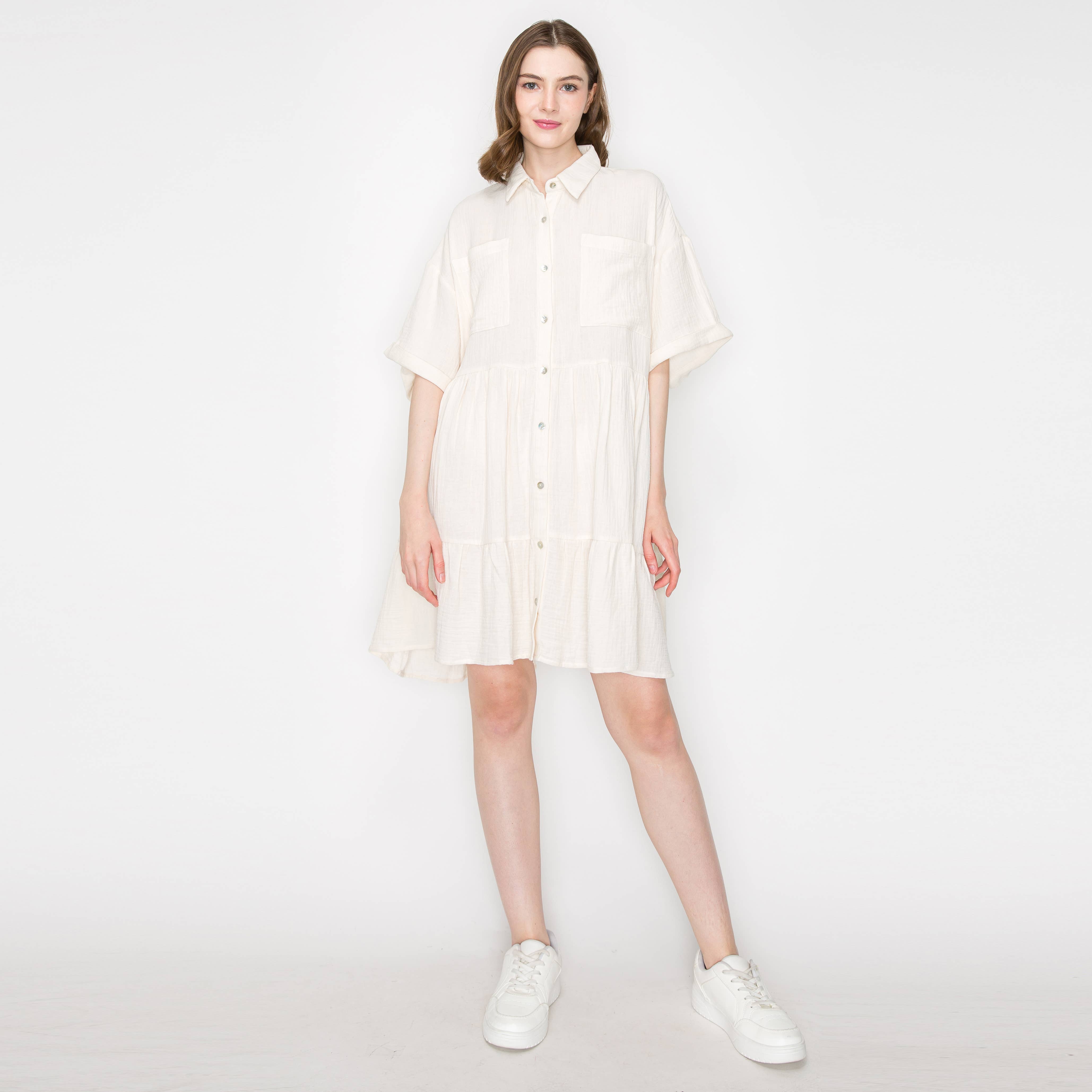 Cotton Gauze oversized shirts mini dress