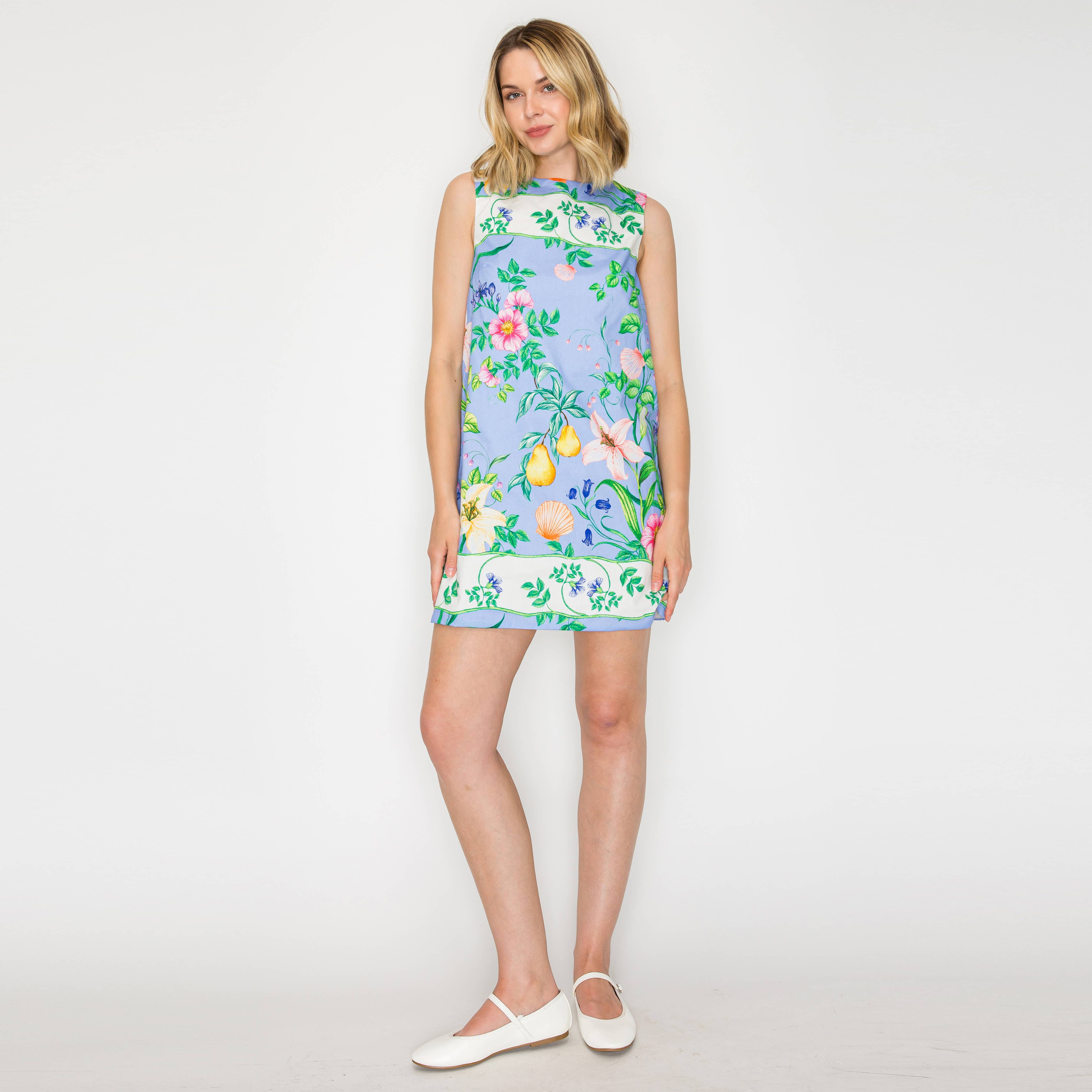 Summer Romantic Garden with Shell Blue Mini Dress