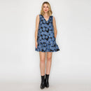 Denim Flower Jacquard Mini Dress with Flower patch