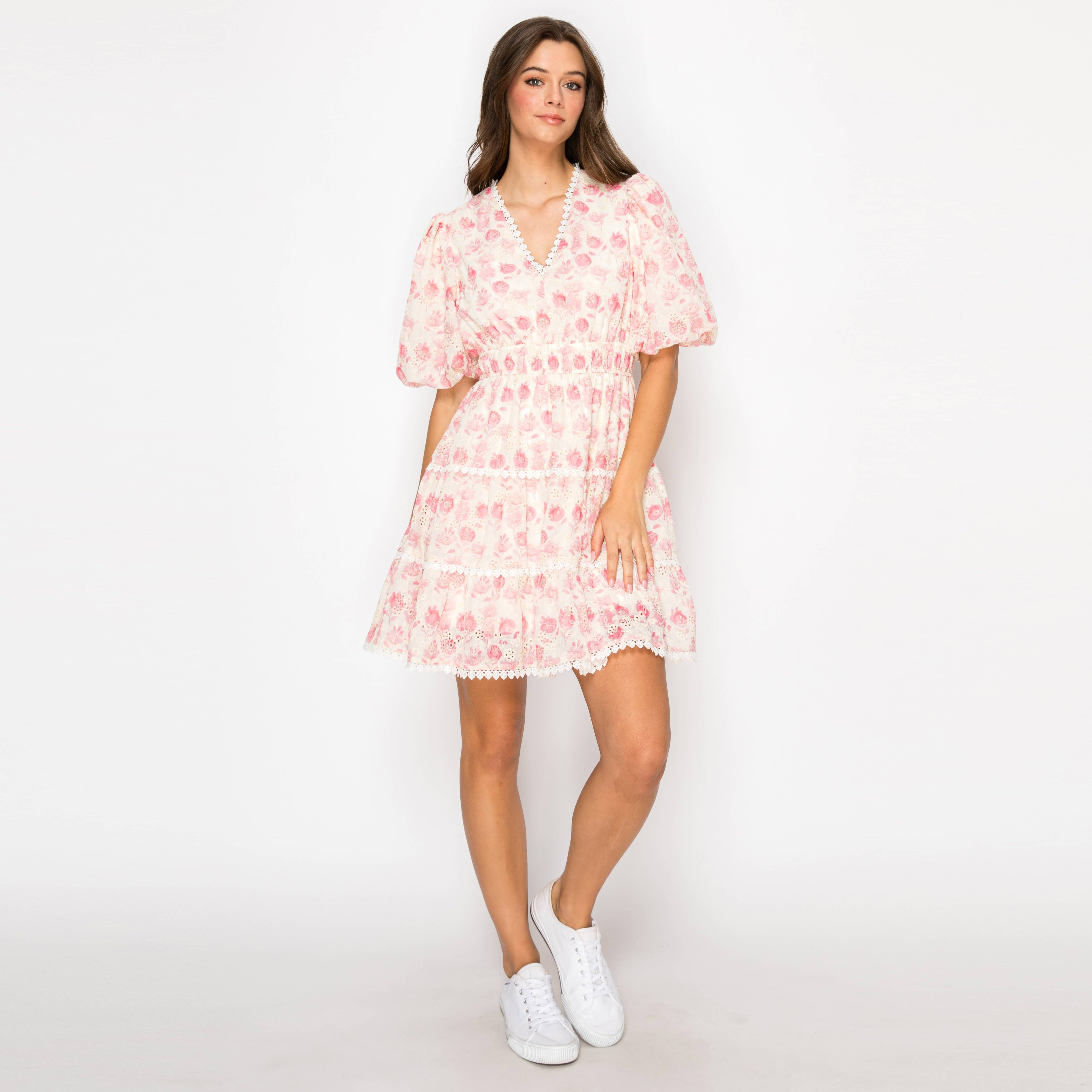 Pink Bell flower Print Mini Dress