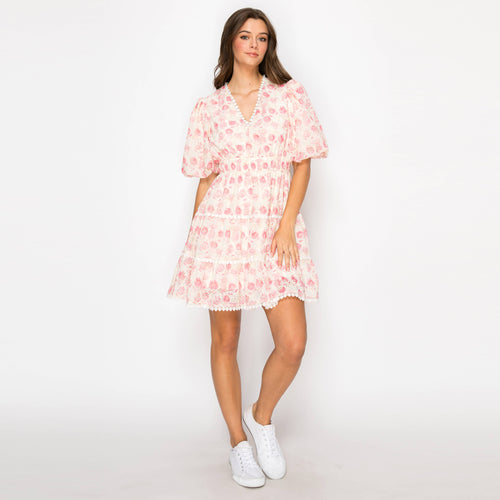 Pink Bell flower Print Mini Dress