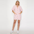 Pink & White Stripe French Boucle Shirts Mini Dress-LWD2868 